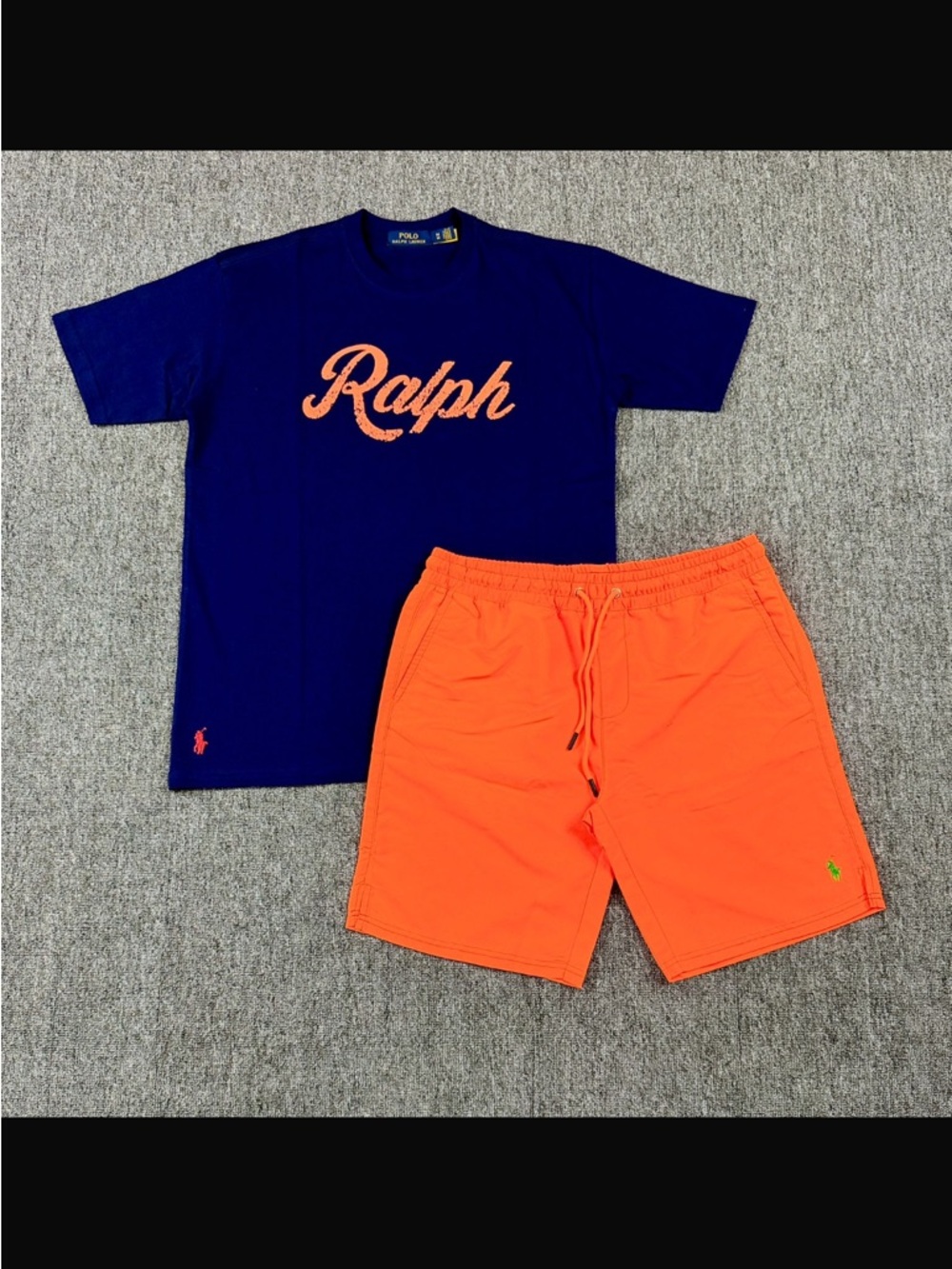 Polo by Ralph Lauren Navy and Orange Athletic Shorts Set
